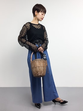 「ADAM ET ROPE'（アダムエロペ）のフォールドパーツイヤリング②（イヤリング）」を使った、yukiさん（レディース・152cm）の春コーディネート