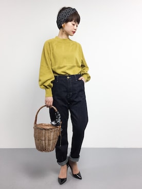 「ADAM ET ROPE'（アダムエロペ）のフォールドパーツイヤリング②（イヤリング）」を使った、yukiさん（レディース・152cm）の春コーディネート