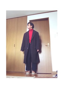 「Calvin Klein（カルバン・クライン）のアイテム（チェスターコート）」を使った、ポテチさん（メンズ・165cm）の冬コーディネート