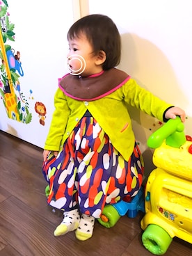 「Moujonjon（ムージョンジョン）のアイテム（ワンピース/ドレス）」を使った、なな✿こうさん（キッズ・70cm）の秋コーディネート