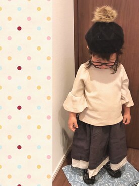 「DAISO（DAISO）のアイテム（ハンチング/ベレー帽）」を使った、なな✿こうさん（キッズ・80cm）の冬コーディネート
