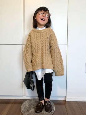 「アイテム（モカシン/デッキシューズ）」を使った、なな✿こうさん（キッズ・110cm）の冬コーディネート