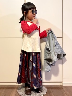 「アイテム（モカシン/デッキシューズ、ブラウン系）」を使った、なな✿こうさん（キッズ・110cm）の春コーディネート