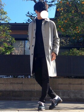 「アイテム（ステンカラーコート）」を使った、るるさん（メンズ・170cm・10代）の冬コーディネート
