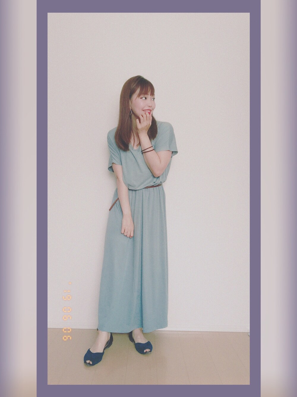 「シンプル、部屋着、ラクチンコーデ、ご近所コーデ、ラフ、プチプラ、ママファッション、ゆるコーデ、夏、ミントグリーン」｜「Handmadeのアイテム（ピアス（両耳用）、ブラウン系）」を使った、linco.( 相互 )さん（レディース・155cm）の夏コーディネートの1枚目の写真