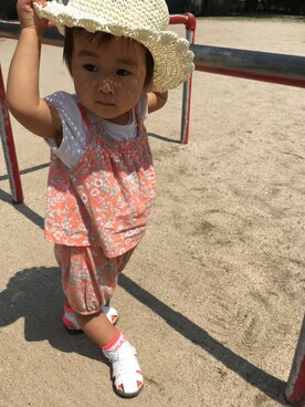 「アイテム（つなぎ/オールインワン、オレンジ系）」を使った、kannさん（キッズ・120cm）の夏コーディネート