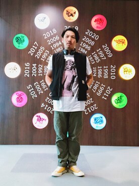 「Carhartt WIP（カーハートダブリューアイピー）のアイテム（スラックス）」を使った、Alexchenさん（メンズ・173cm）の夏コーディネート