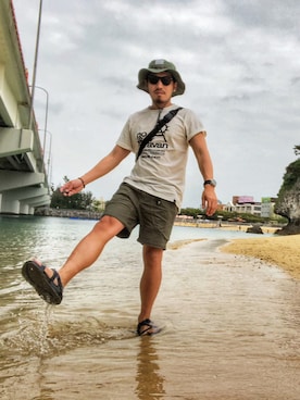 「go slow caravan」｜「アイテム（帽子）」を使った、Alexchenさん（メンズ・173cm）の春コーディネート