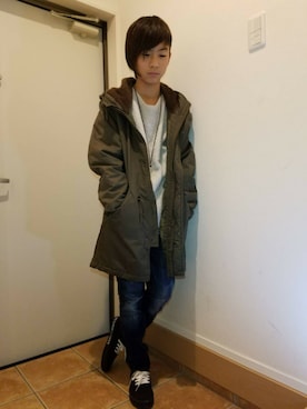 「Right-on（ライトオン）のアイテム（モッズコート）」を使った、らいせいさん（メンズ・156cm）の冬コーディネート