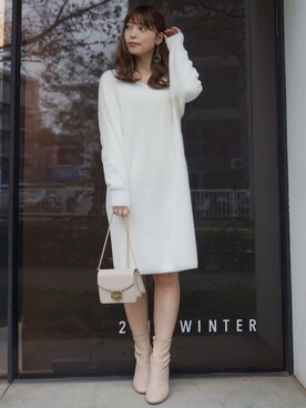 ワンピースを使った 白ニットワンピ の人気ファッションコーディネート ユーザー ショップスタッフ Wear
