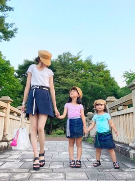 「apres les cours（アプレレクール）のアイテム（キャスケット）」を使った、ゆんさん（キッズ・110cm）の夏コーディネート
