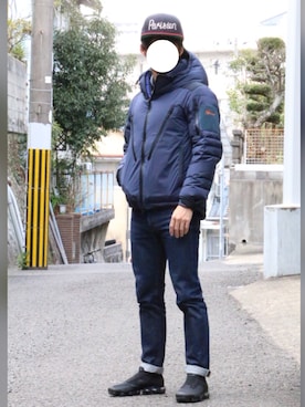 「A.P.C.」｜「アイテム（ダウンジャケット/コート）」を使った、twinさん（メンズ・169cm）の冬コーディネート