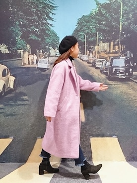 「ピンクコート」｜「アイテム（その他）」を使った、YUiさん（レディース・157cm）の冬コーディネート