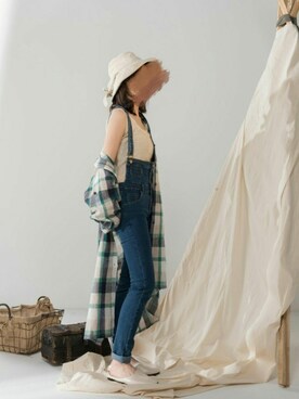 「日系休闲」｜「アイテム（オールインワン・サロペット）」を使った、FouFOu.さん（レディース・155cm）の春コーディネート