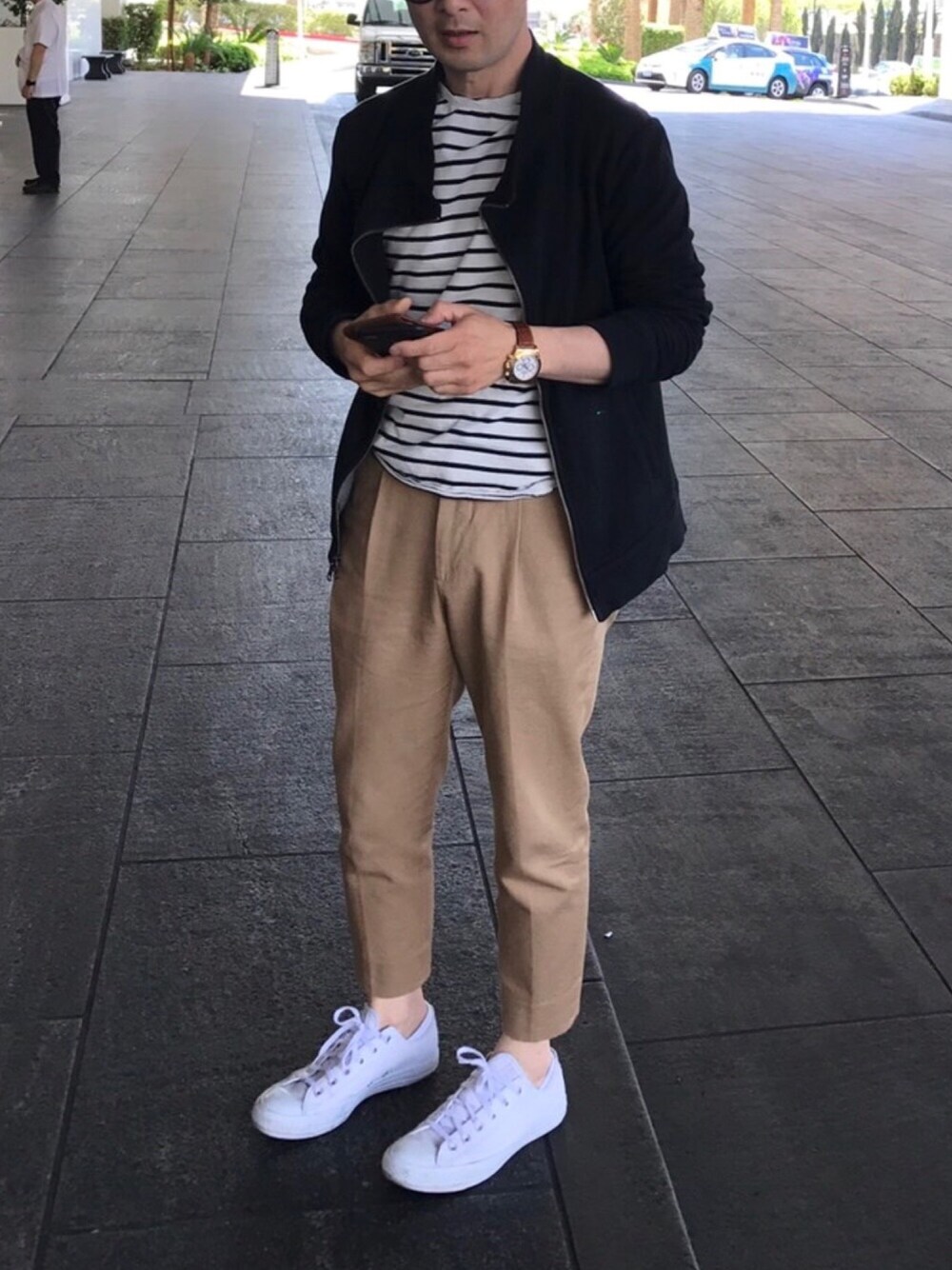 「ootd、outfit、men、menswear、men's fashion、casual、streetstyle」｜「ROLEXのアイテム（アナログ腕時計、イエロー系）」を使った、加州さん（メンズ・168cm）の春コーディネートの1枚目の写真