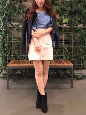 「FOREVER 21」｜「アイテム（ライダースジャケット）」を使った、Shiori❤︎さん（レディース・153cm）の春コーディネート