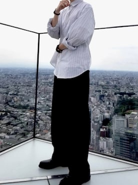 「remer（リメール）のloose basic wide PT /ルーズベーシックワイドパンツ（その他パンツ、ブラック系）」を使った、aiatakeさん（メンズ・170cm）の夏コーディネート