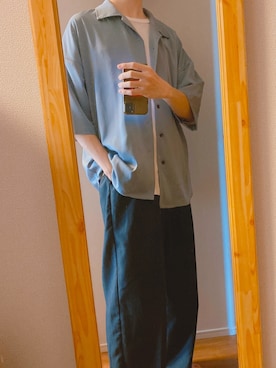 「CASPER JOHN（キャスパージョン）のVarious Dolman Shirts/バリアスドルマンシャツ（シャツ/ブラウス、ブルー系）」を使った、aiatakeさん（メンズ・170cm）の夏コーディネート