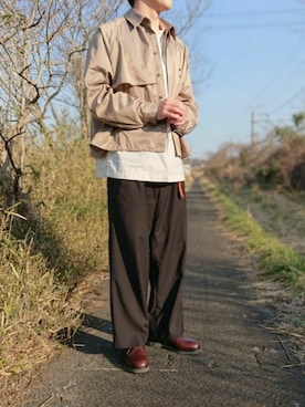 「THEE（シー）のアイテム（スラックス）」を使った、きつねんさん（メンズ・173cm）の冬コーディネート