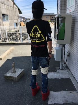 「Moonage Devilment（ムーンエイジデビルメント）のアイテム（キャップ）」を使った、rudoさん（メンズ・174cm）の夏コーディネート