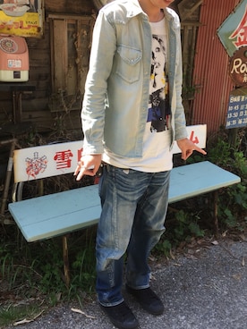 「Moonage Devilment（ムーンエイジデビルメント）のアイテム（トップス）」を使った、rudoさん（メンズ・174cm）の春コーディネート