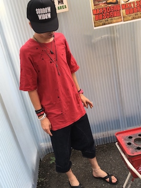 「Moonage Devilment（ムーンエイジデビルメント）のアイテム（トップス）」を使った、rudoさん（メンズ・174cm）の夏コーディネート