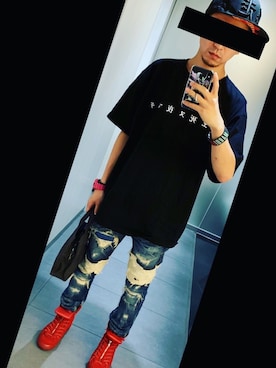 「Moonage Devilment（ムーンエイジデビルメント）のアイテム（シューズ）」を使った、rudoさん（メンズ・174cm）の秋コーディネート