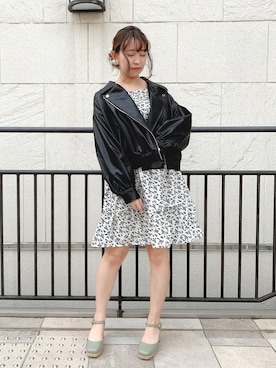 「フレンチガーリー」｜「アイテム（ライダースジャケット）」を使った、hatuminさん（レディース・155cm）の冬コーディネート