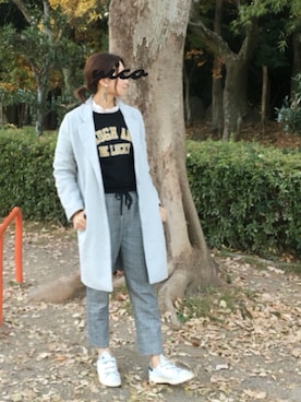 「シャツ×スウェット」｜「アイテム（ジャケット/アウター）」を使った、nico   Elinさん（レディース・162cm）の冬コーディネート