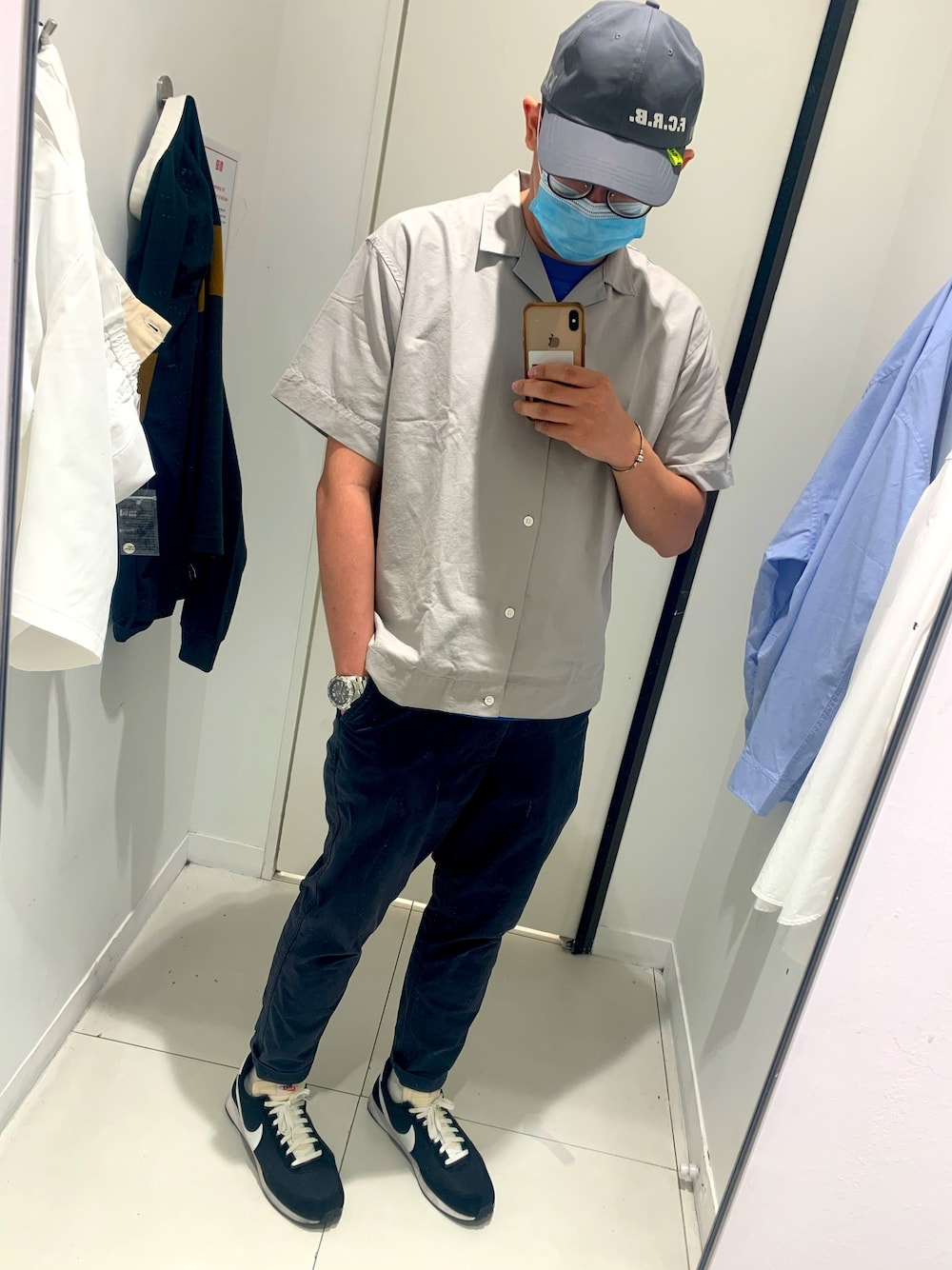「summer、ootd、street、streetstyle、streetwear、fashion、look、NIKE、MUJI、WEAR」｜「MUJI Laboのアイテム（シャツ/ブラウス、グレー系）」を使った、Chan CheeHongさん（メンズ・180cm）の夏コーディネートの1枚目の写真