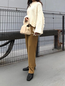 「ジーナシス」｜「アイテム（スラックス）」を使った、かのんさん（レディース・155cm）の秋コーディネート