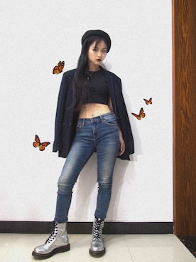 「アイテム（ブラジャー、ブラック系）」を使った、甜味朋克さん（レディース・155cm）の春コーディネート