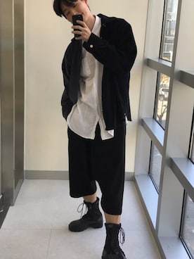 「minsobi（ミンソビ）のアイテム（その他アウター）」を使った、shuichiさん（メンズ・187cm）の秋コーディネート