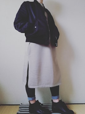 「ジーユー」｜「アイテム（MA-1）」を使った、うたみるのさん（レディース・151cm）の春コーディネート