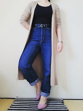「ハイウエストストレートジーンズ」｜うたみるのさん（レディース・151cm）の春コーディネート