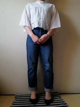 「ハイウエストストレートジーンズ」｜うたみるのさん（レディース・151cm）の夏コーディネート