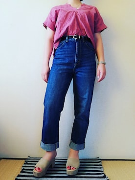 「ハイウエストストレートジーンズ」｜うたみるのさん（レディース・151cm）の夏コーディネート