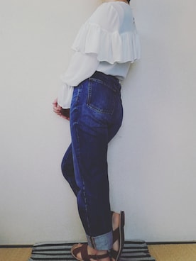 「ハイウエストストレートジーンズ」｜うたみるのさん（レディース・151cm）の夏コーディネート