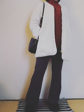 「白コート」｜「アイテム（ブルゾン）」を使った、うたみるのさん（レディース・151cm）の冬コーディネート