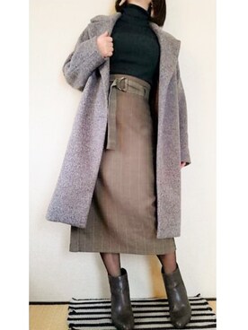「オーバーサイズコート」｜「アイテム（ブーツ）」を使った、うたみるのさん（レディース・151cm）の冬コーディネート