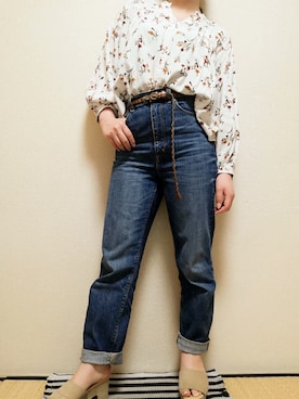 「ハイウエストストレートジーンズ」｜うたみるのさん（レディース・151cm）の春コーディネート