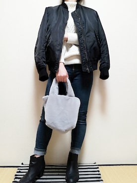 「ロールアップ」｜「アイテム（MA-1）」を使った、うたみるのさん（レディース・151cm）の冬コーディネート