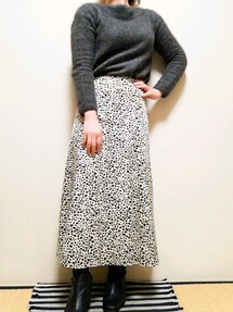 24SS アンタイトル【洗える】レオパールドットプリントロングスカート 24SS アンタイトル【洗える】レオパールドットプリントロング
