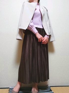 「パワショル」｜「アイテム（ノーカラーコート）」を使った、うたみるのさん（レディース・151cm）の春コーディネート