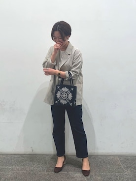 「GU（ジーユー）のアイテム（ノーカラージャケット）」を使った、rinokaさん（レディース・165cm）の秋コーディネート