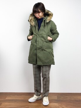 「AVIREX（アヴィレックス）のアイテム（モッズコート）」を使った、naoさん（レディース・163cm）の冬コーディネート