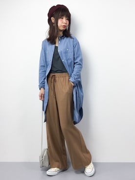 「COMME CA ISM（コムサイズム）のアイテム（シャツワンピース）」を使った、naoさん（レディース・163cm）の冬コーディネート