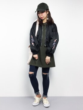 「select MOCA（セレクトモカ）のアイテム（MA-1）」を使った、naoさん（レディース・163cm）の冬コーディネート