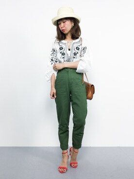 「カーキパンツ」｜naoさん（レディース・163cm）の夏コーディネート