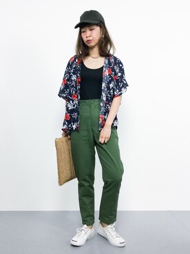 「カーキパンツ」｜naoさん（レディース・163cm）の夏コーディネート